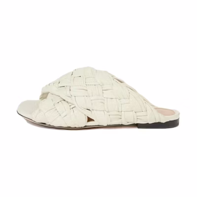 (W) Bottega Veneta Leather Round Toe Flat Mules 'White'