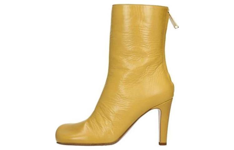 (W) Bottega Veneta Leather Round Toe Zip Boots 'Yellow'