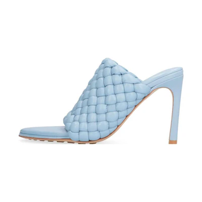 (W) Bottega Veneta Leather Slides 'Blue CMFT'