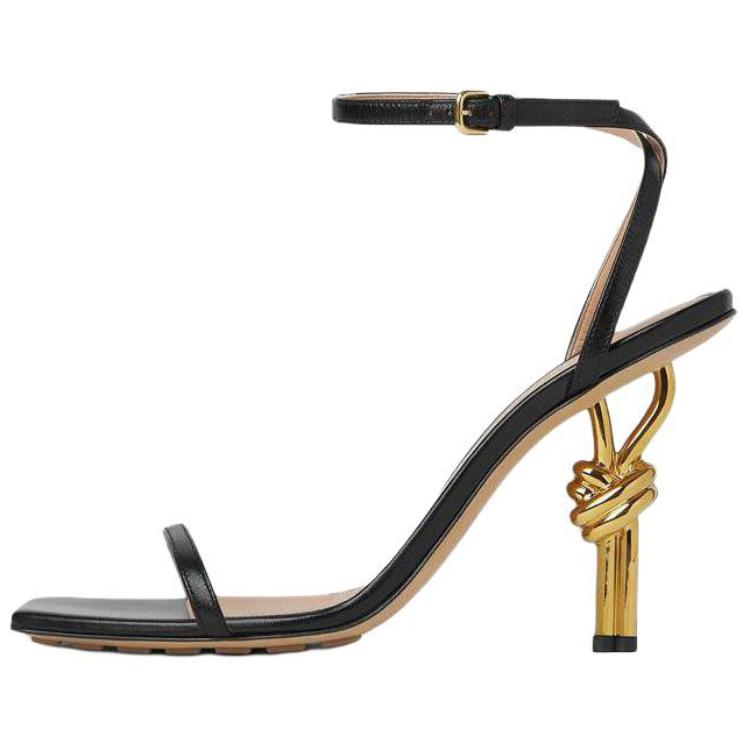 (W) Bottega Veneta Leather Square-Toe Slip-On Sandals 'Black'