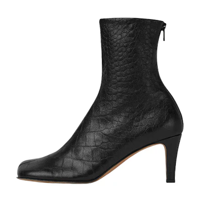 (W) Bottega Veneta Leather Square-Toe Zip Boots 'Black'