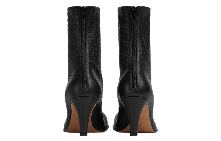 Shop (W) 보테가 베네타 블랙 레더 스퀘어토 짚 부츠 667208V2E001000