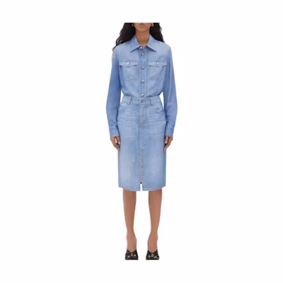 (Women) Bottega Veneta Light Blue Solid Button Up Long Sleeve Shirt SS23 737322V38L04545
