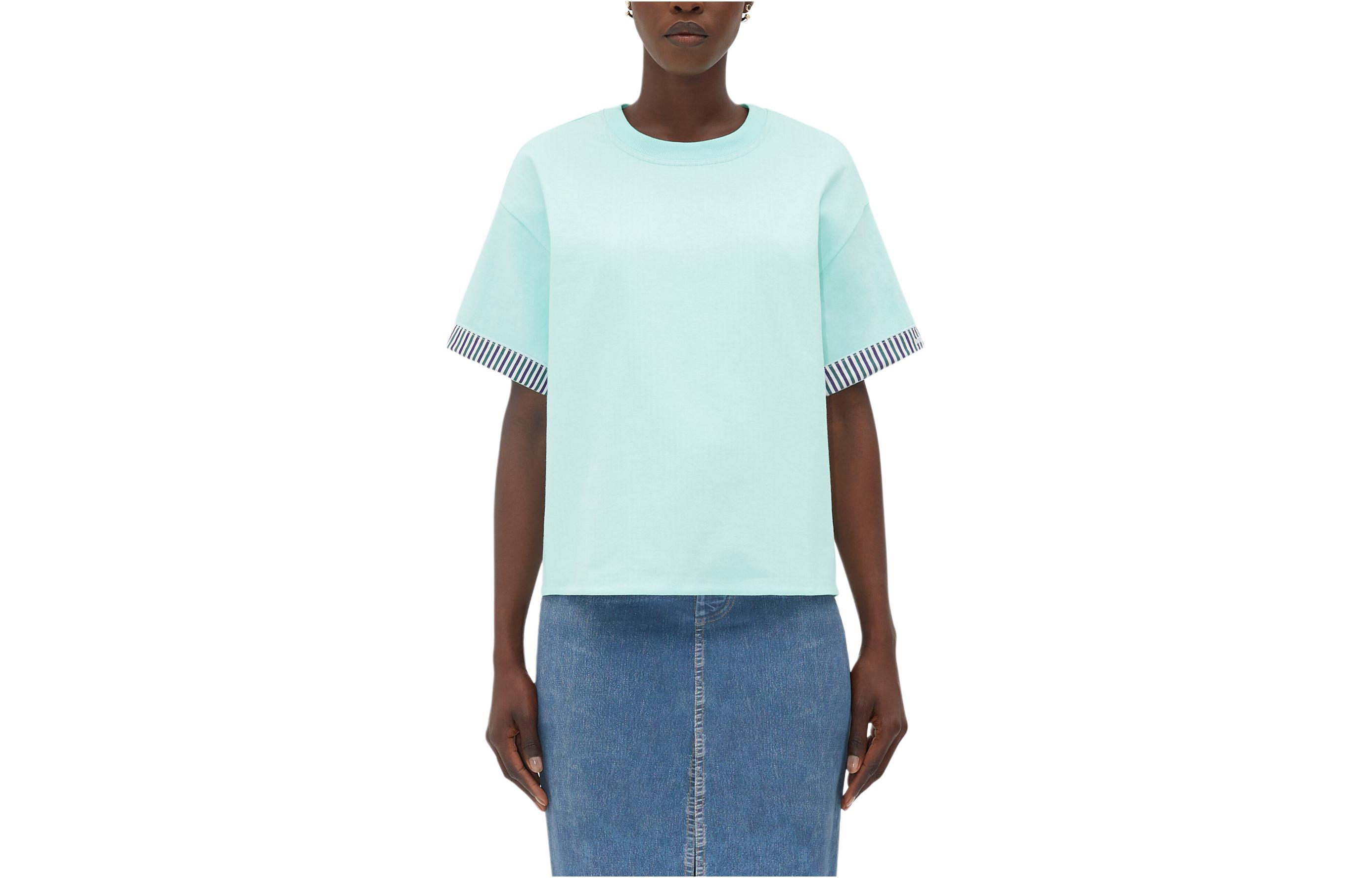 (Women) Bottega Veneta Logo Embroidered Crewneck Tee Light Turquoise SS24 753811V39G04889