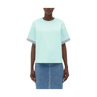 (Women) Bottega Veneta Logo Embroidered Crewneck Tee Light Turquoise SS24 753811V39G04889