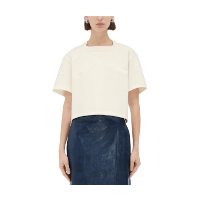 (Women) Bottega Veneta Loose Fit Solid White Short Sleeve T-Shirt 744235VKLZ09071
