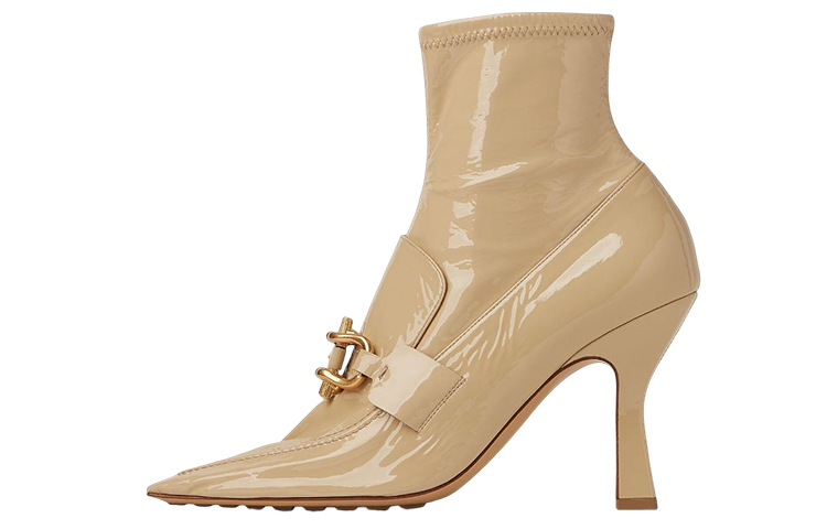 (W) Bottega Veneta Madame Boots 'Beige Patent Leather with Gold Buckle'
