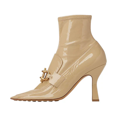 (W) Bottega Veneta Madame Boots 'Beige Patent Leather with Gold Buckle'