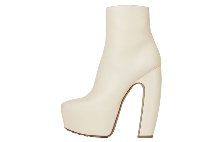 (W) Bottega Veneta Mostra Leather Square Toe Chunky Heel Ankle Boot 'White'