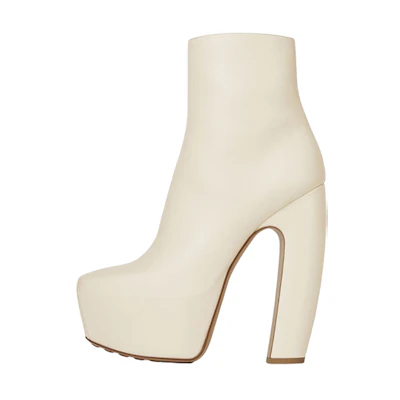 (W) Bottega Veneta Mostra Leather Square Toe Chunky Heel Ankle Boot 'White'