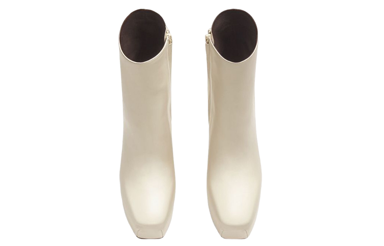 (W) Bottega Veneta Mostra Leather Square Toe Chunky Heel Ankle Boot 'White' 圖 2