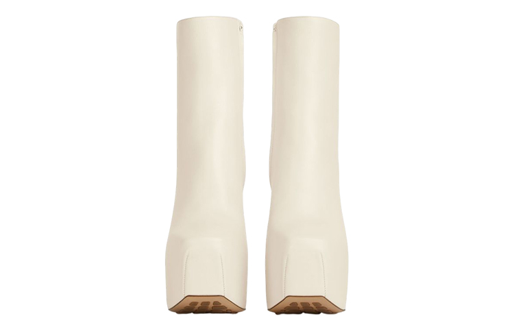 (W) Bottega Veneta Mostra Leather Square Toe Chunky Heel Ankle Boot 'White' 圖 3