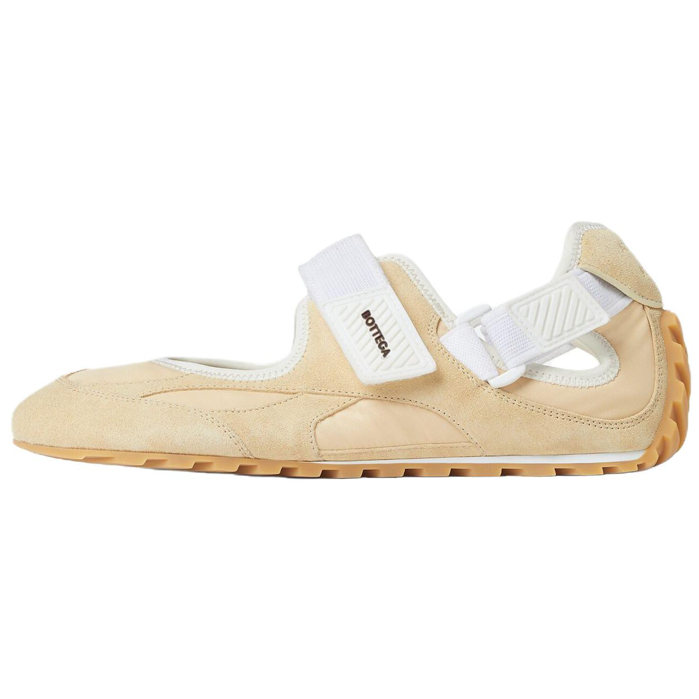 (Women) Bottega Veneta Orbit Flash Suede Mary Janes Strap Flats Yellow Beige Shoes 856044V5U219012