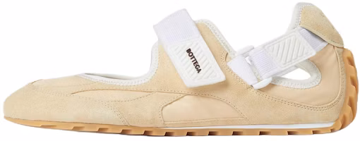 (Women) Bottega Veneta Orbit Flash Suede Mary Janes Strap Flats Yellow Beige Shoes 856044V5U219012 (Women) Bottega Veneta Orbit Flash Suede Mary Janes Strap Flats Yellow Beige Shoes 856044V5U219012