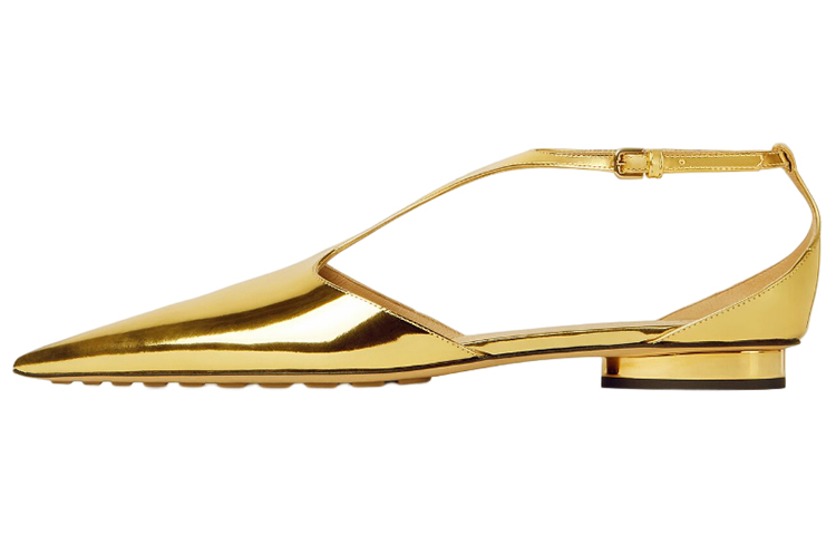 (W) Bottega Veneta Pointed-Toe Buckle Ballet Flat 'Gold'