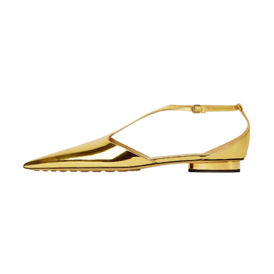 (W) Bottega Veneta Pointed-Toe Buckle Ballet Flat 'Gold'