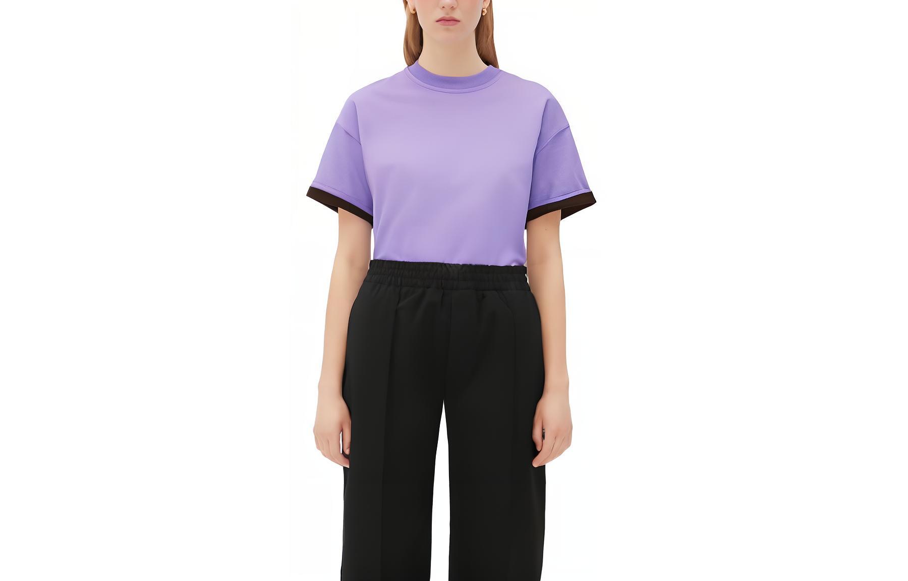(Women) Bottega Veneta Purple Contrast Sleeve Short Sleeve T-Shirt FW22 702429V16E02098