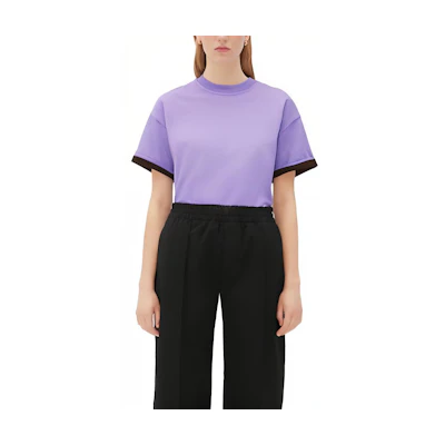 (Women) Bottega Veneta Purple Contrast Sleeve Short Sleeve T-Shirt FW22 702429V16E02098