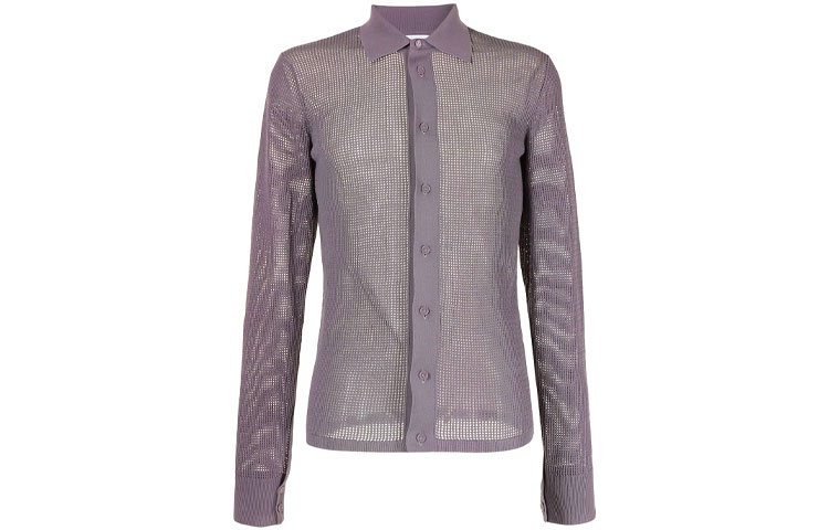 (Women) Bottega Veneta Purple Mesh Knit Long Sleeve Shirt FW21 650218V0BN05115
