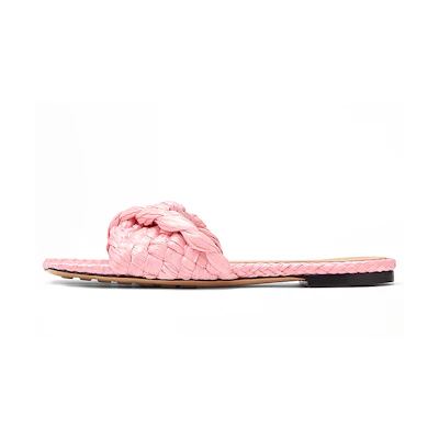 (W) Bottega Veneta Raffia Stretch Flat Sandals Blossom