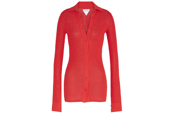 (Women) Bottega Veneta Red SS21 Mid-Length Knit Cardigan Sweater 648977V0BN06144