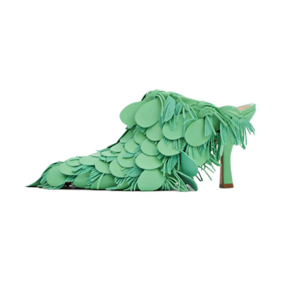 (W) Bottega Veneta Round-Toe High Heel Mules 'Green Leather'