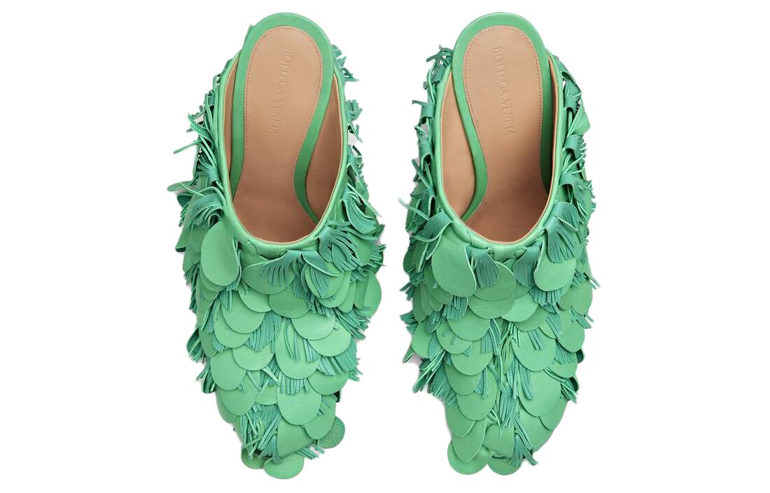 (W) Bottega Veneta Round-Toe High Heel Mules 'Green Leather' 圖 4