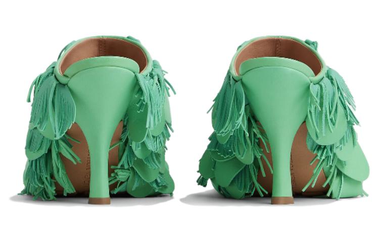 (W) Bottega Veneta Round-Toe High Heel Mules 'Green Leather' 圖 5