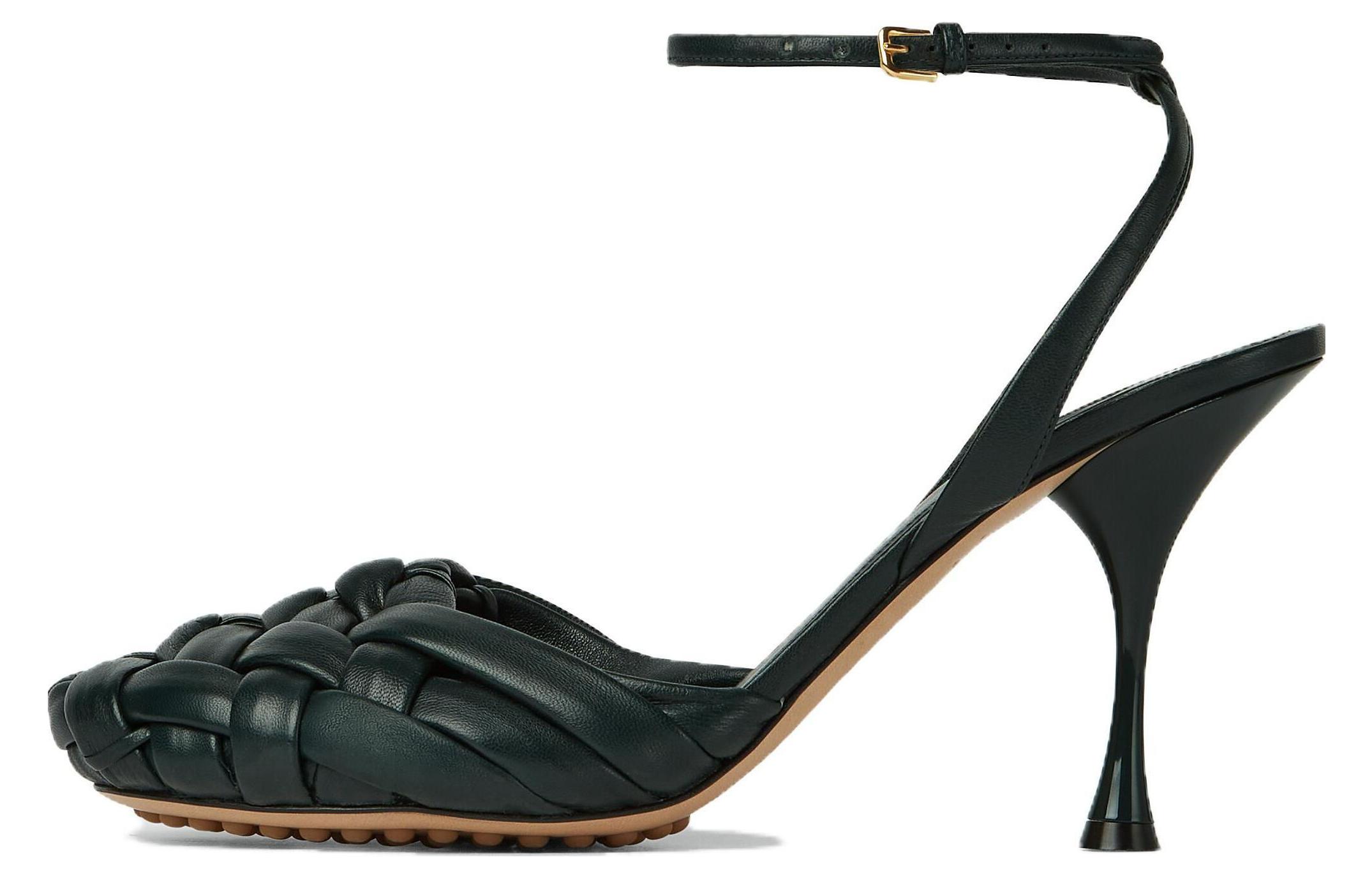 (W) Bottega Veneta Round Toe Buckle High Heel 9cm 'Black Nappa'