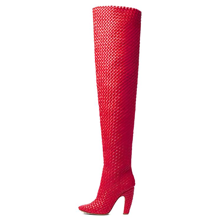 Buy (W) Bottega Veneta Ronde Neus Hoge Hak Overknee Laarzen ''Rood'' 756275V2EH05811