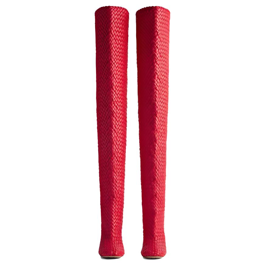 Lookbook (W) Bottega Veneta Ronde Neus Hoge Hak Overknee Laarzen ''Rood'' 756275V2EH05811