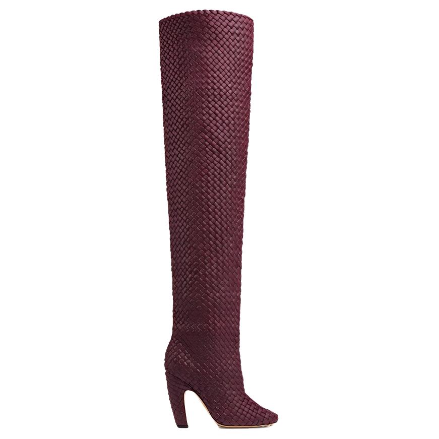 (W) Bottega Veneta Round Toe Over-The-Knee Boots 'Burgundy' 圖 2