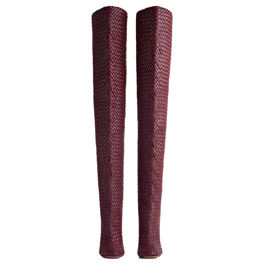 (W) Bottega Veneta Round Toe Over-The-Knee Boots 'Burgundy' 圖 3