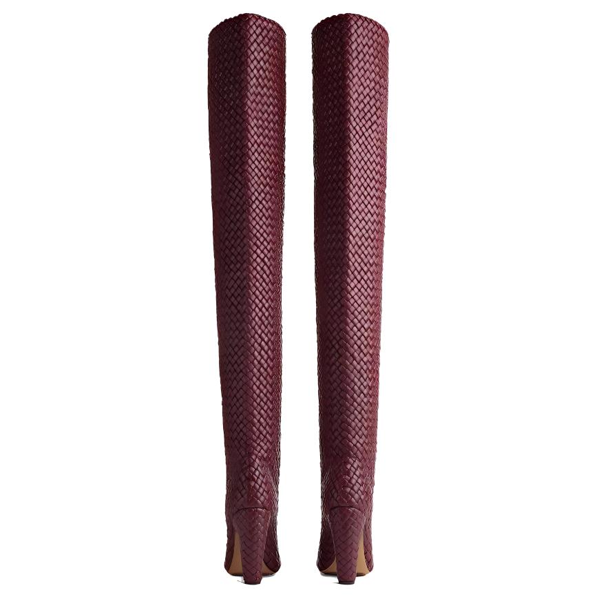 (W) Bottega Veneta Round Toe Over-The-Knee Boots 'Burgundy' 圖 4