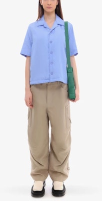 (Women) Bottega Veneta Solid Color Car Graphic Short Sleeve Shirt Women Blue. 661569V0T605122 Shop (Women) Bottega Veneta Solid Color Car Graphic Short Sleeve Shirt Women Blue. 661569V0T605122