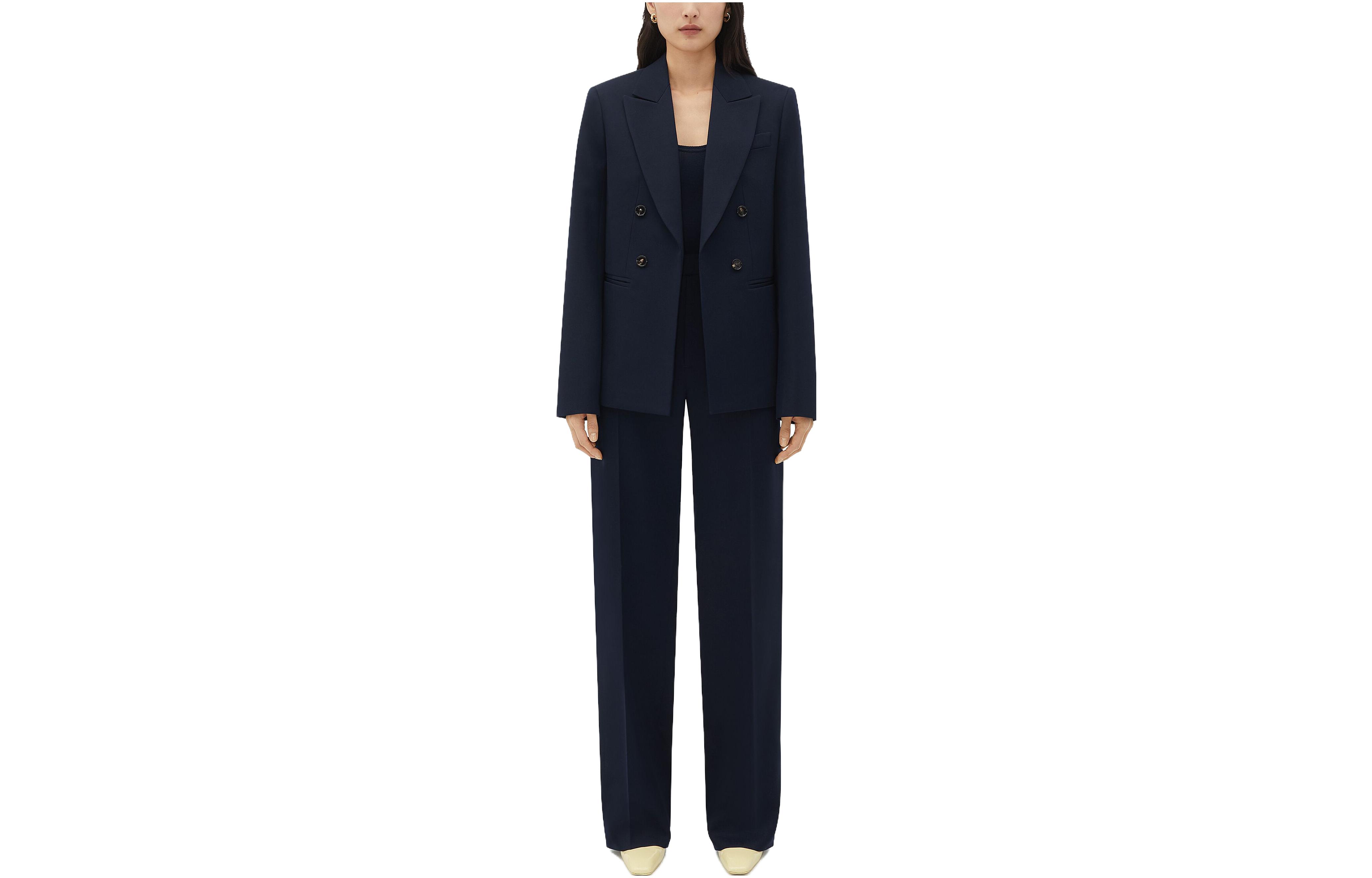 (Women) Bottega Veneta Solid Single-Breasted Navy Jacket for Women 743353VKIS04121