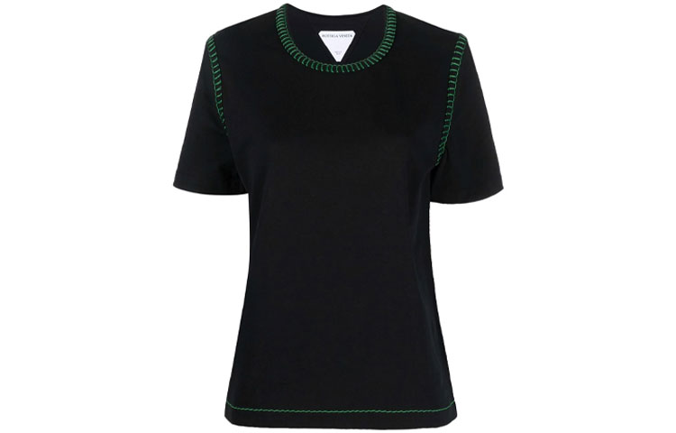 (Women) Bottega Veneta Solid Striped Detail Pullover T-Shirt Black 690713V1P701000
