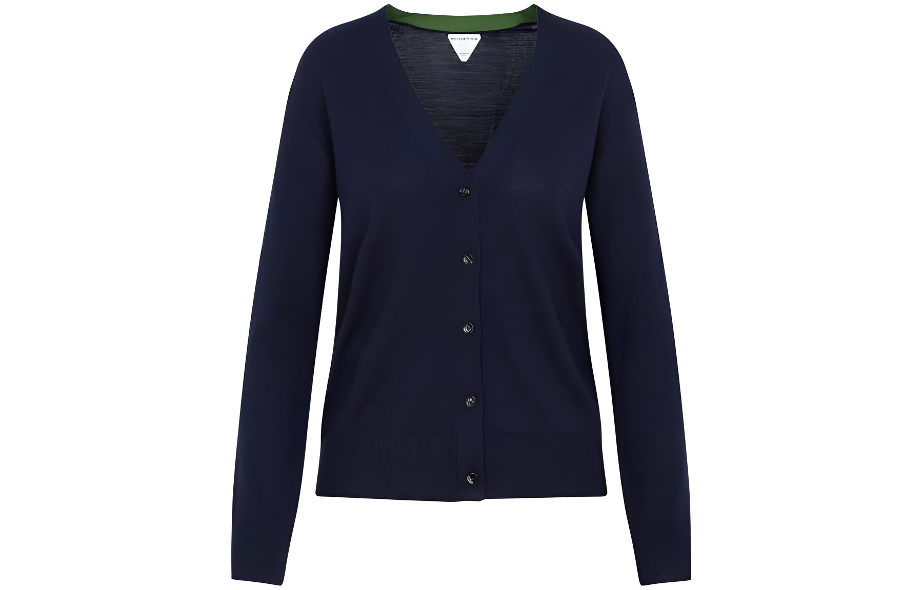 (Women) Bottega Veneta Solid V-Neck Button Cardigan Navy Blue SS23 732108V2MS04246