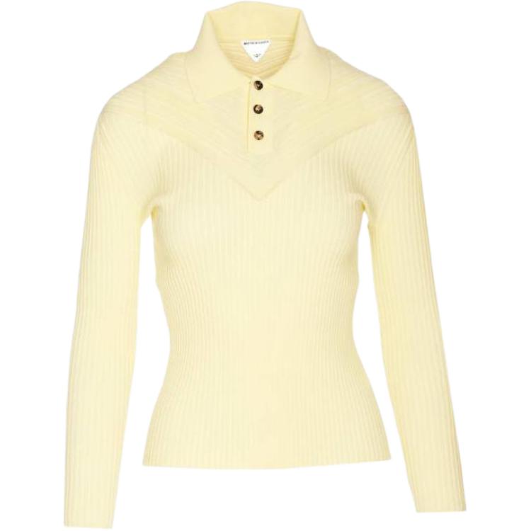 (Women) Bottega Veneta Solid Yellow Long-Sleeve Polo Shirt 777583V3N707077