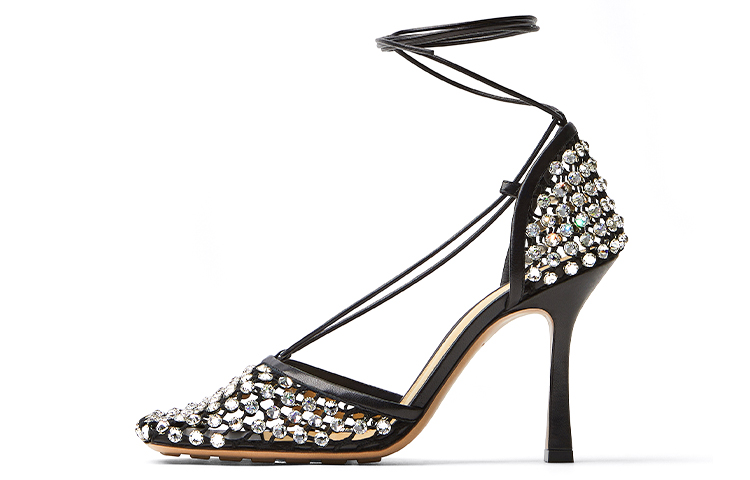 (W) Bottega Veneta Sparkle Stretch 'Black High Heel'