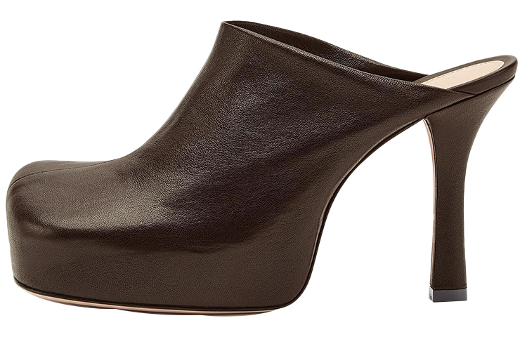 (W) Bottega Veneta Square-Toe Leather High-Heel 'Brown'