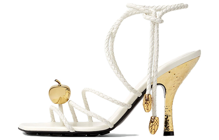 (Women) Bottega Veneta Square Toe High-Heeled Open-Toe Slide Sandals 'White' 763795VBSDE9013