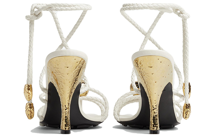 Lookbook (Women) Bottega Veneta Square Toe High-Heeled Open-Toe Slide Sandals 'White' 763795VBSDE9013