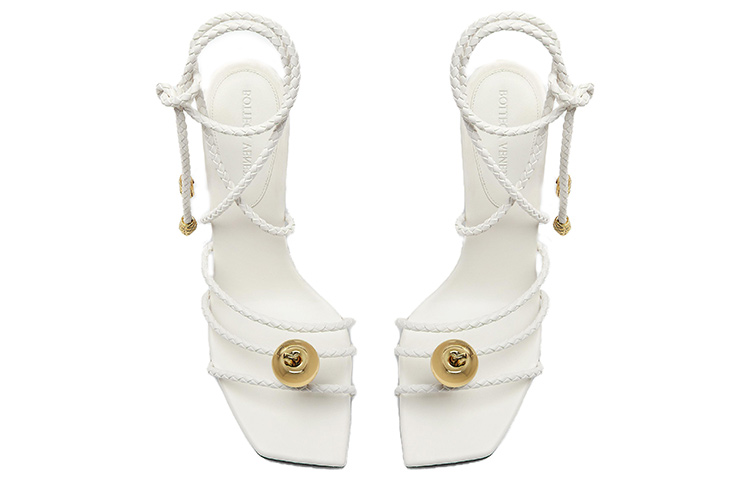 Shop (Women) Bottega Veneta Square Toe High-Heeled Open-Toe Slide Sandals 'White' 763795VBSDE9013