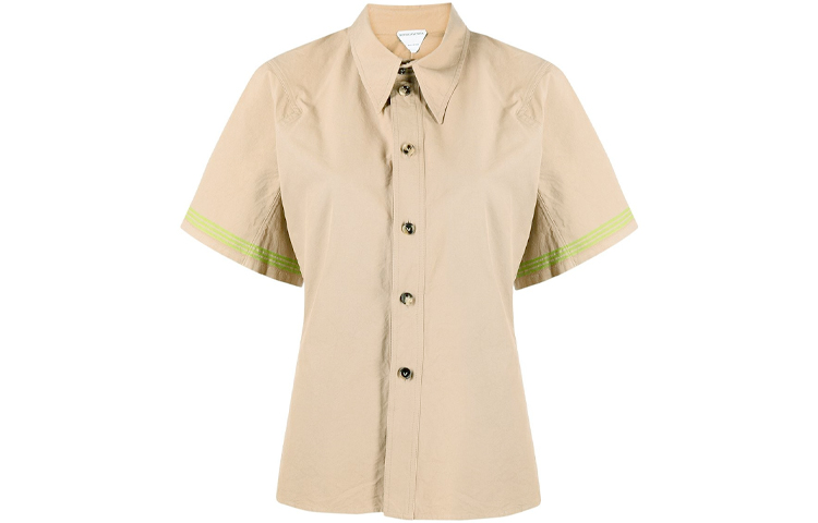 (Women) Bottega Veneta SS21 Oversized Flared Sleeve Short-Sleeve Shirt Beige 648139V0BV09747