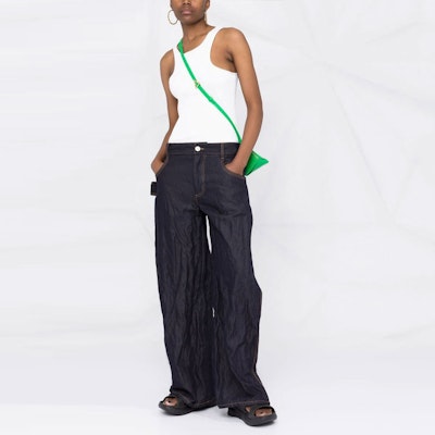 (Women) Bottega Veneta SS22 Blue High-Waisted Wide-Leg Loose Jeans. 696629V1VA03399 Lookbook (Women) Bottega Veneta SS22 Blue High-Waisted Wide-Leg Loose Jeans. 696629V1VA03399