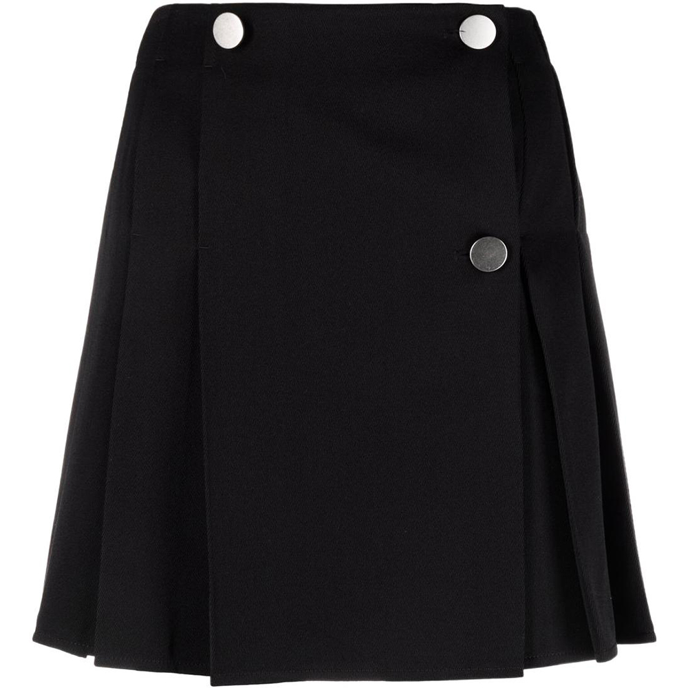 (Women) Bottega Veneta SS22 Black Pleated Button-Front Skirt 688744V0B201000