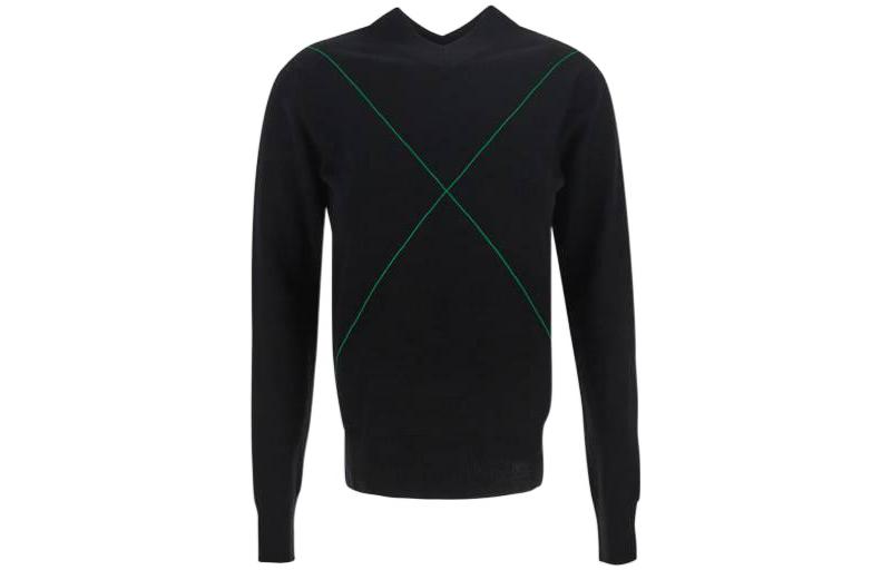 (Women) Bottega Veneta SS22 Black Wool Sweater with Cross Stripes 699588V1Z101000