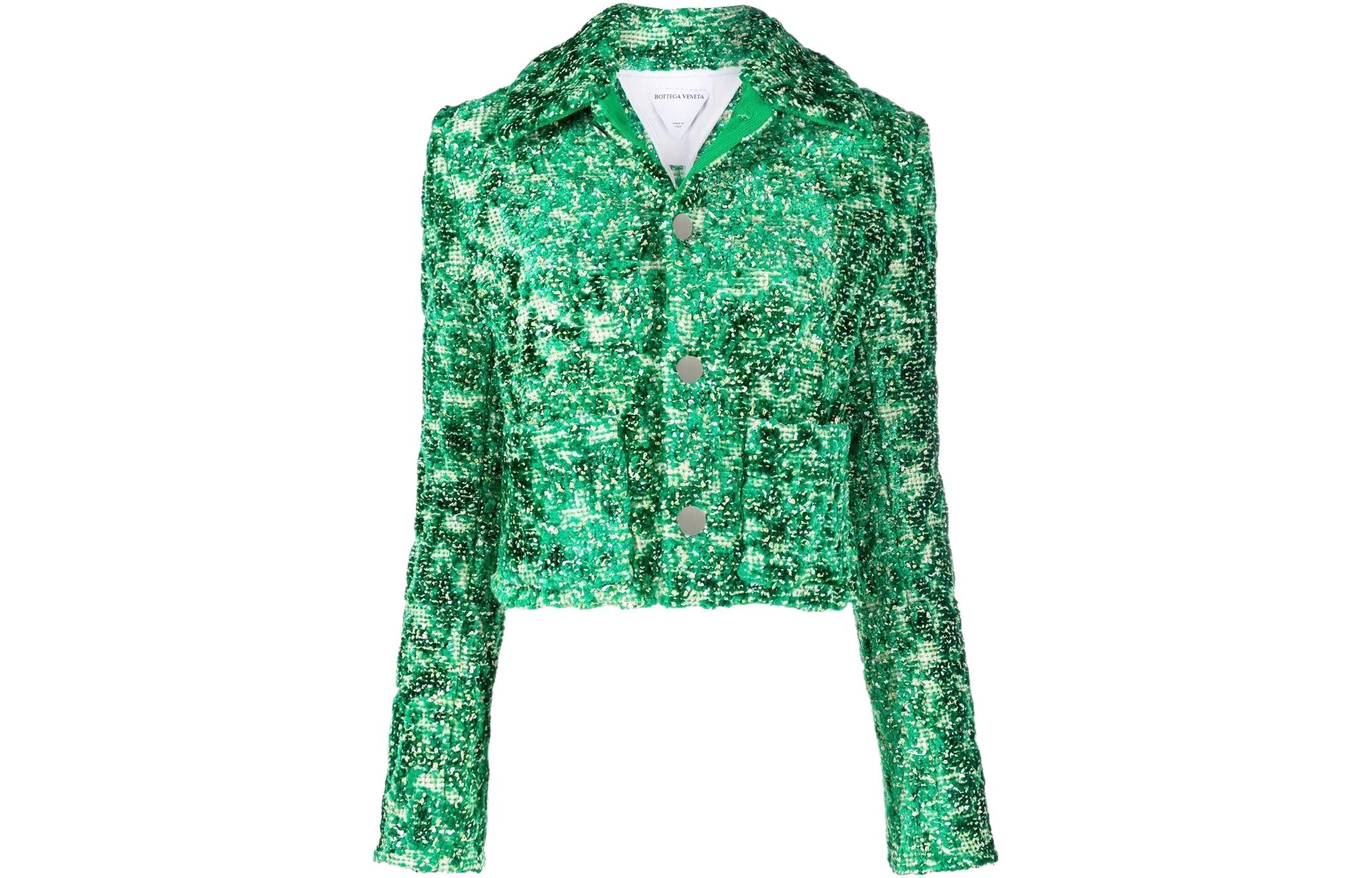 (Women) Bottega Veneta SS22 Green Chenille Lambswool Buckle Jacket for Women 686158V1L402598