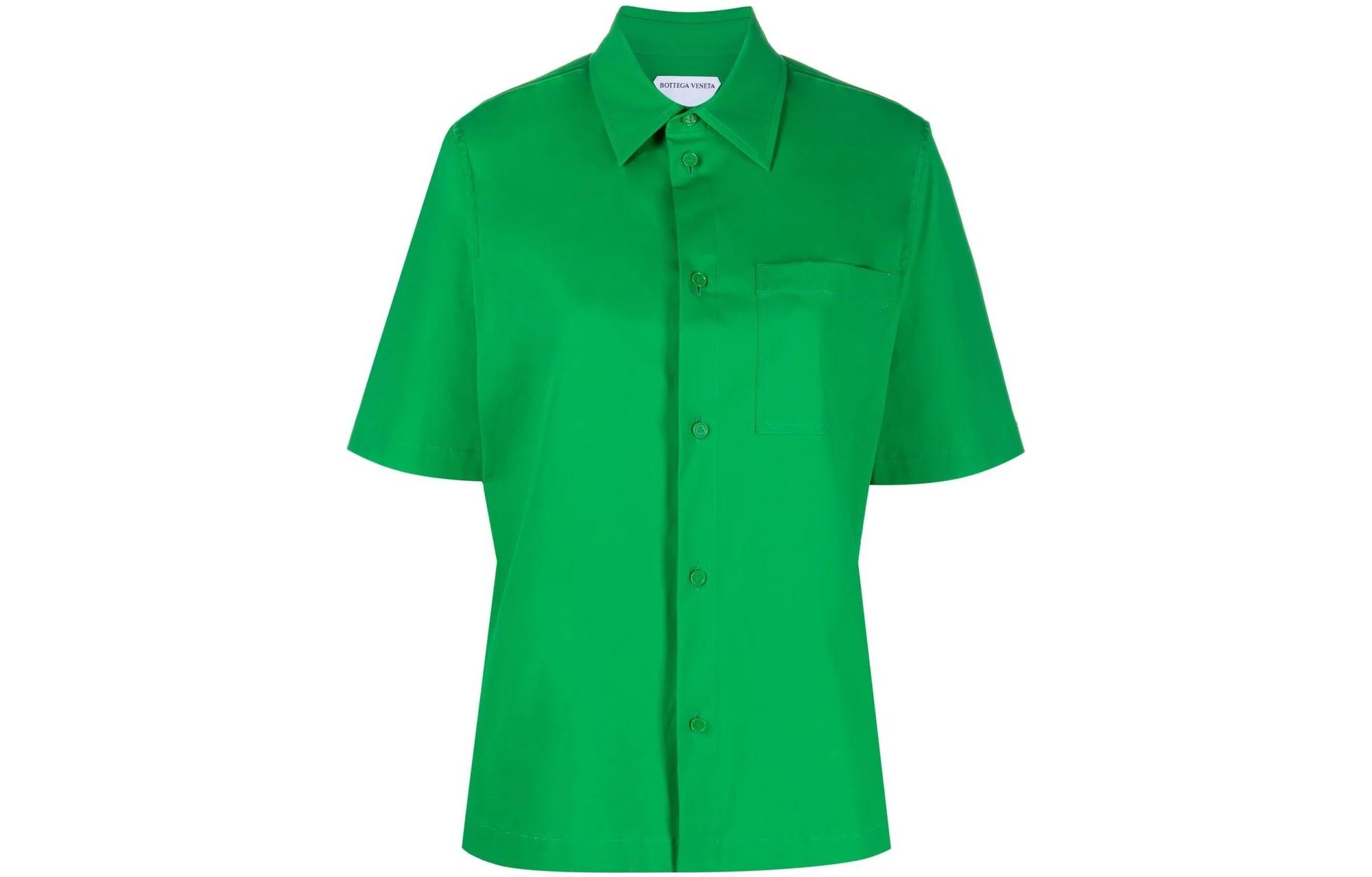 (Women) Bottega Veneta SS22 Solid Green Button-Up Short Sleeve Shirt 703702VKIX04809